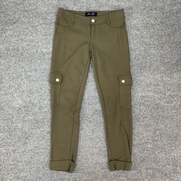 Seven7 Pants Womens 26 Moss Cargo Pockets Cuffed Hem Stretch Low Rise Cropped - Picture 2 of 13